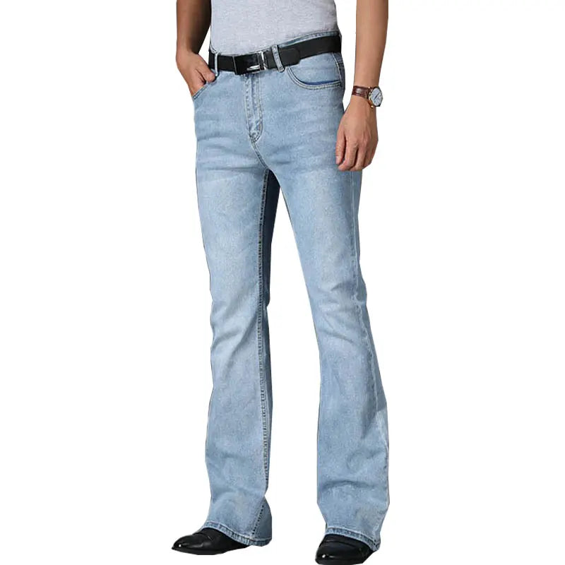 Jeans Men Mens Flared Jeans Boot Cut Leg Flared Male Designer Classic Denim Jeans High Waist Stretch Loose Flared Blue Jeans