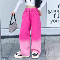 Jeans for Girls Candy Color Fashion Gradient Wide Leg Pants Children's Clothes Spring Autumn Teenager Cotton Streetwear Trousers