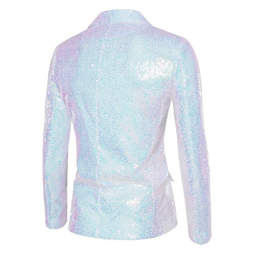 Shiny Sequin Men's Suit Jacket, Stage Performance Coat, White Silver Blue Red Purple Blazers V-neck Single Button S M L XL XXL