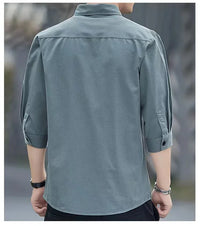 Men shirts Summer Men's clothing Short-Sleeved shirts & blouses Daily Solid Color Stand-Up Collar Casual Beach Style Male Shirt