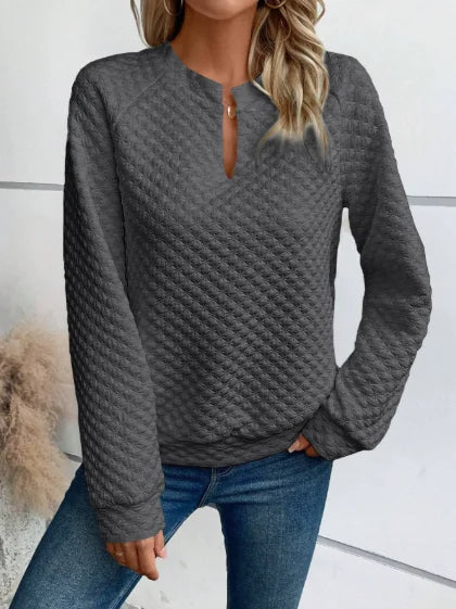 Women Sweatshirt 2025 Spring Autumn Latest Fashion Solid Color Deep V-Neck Pullover Long Sleeved Casual Hoodie Loose Sporty Top