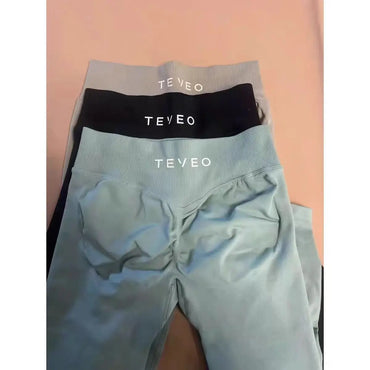 TEVEO Leggings Leggings de yoga sans couture pour femmes Corset taille moyenne collants de fitness hanches à volants Leggings d'