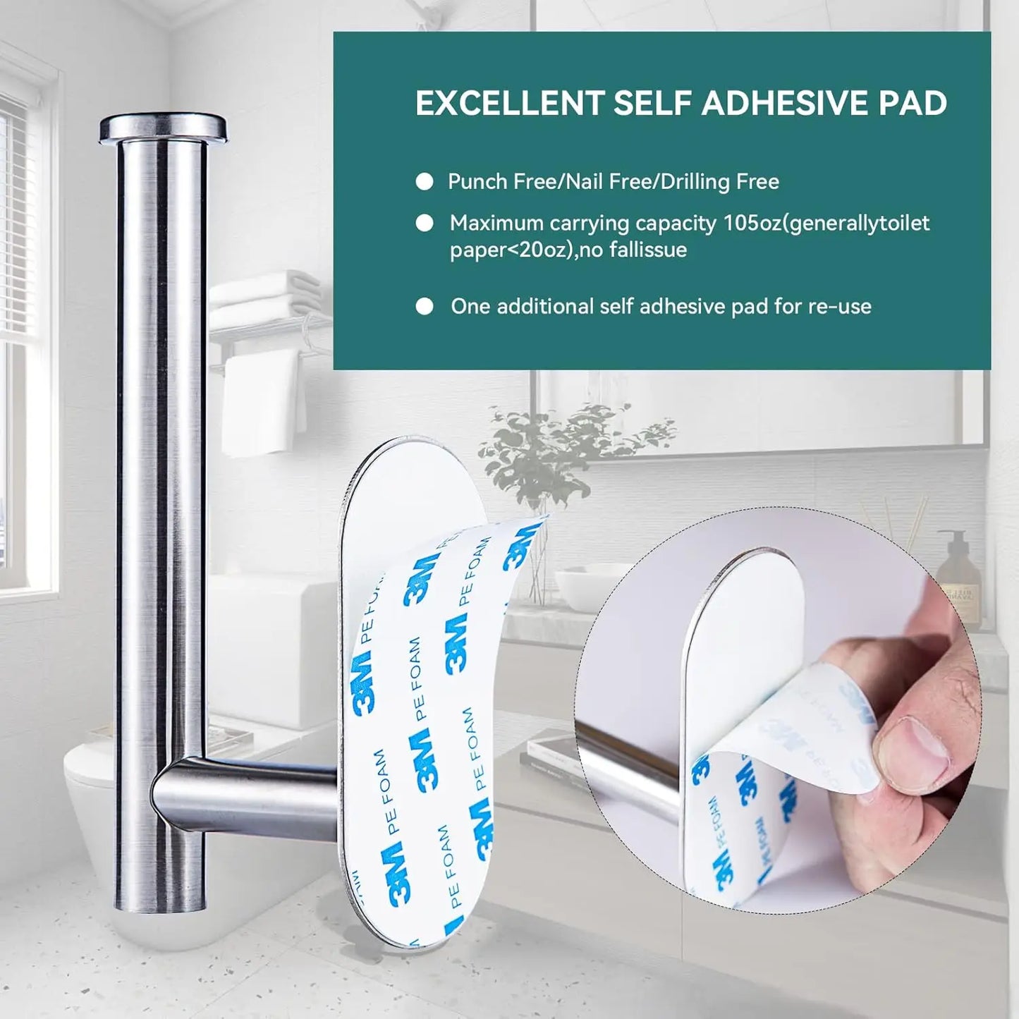 Self Adhesive Toilet Roll Paper Holder Wall Mount Bathroom Organizer Storage Stand No Punching Stainless Steel Towel Holder