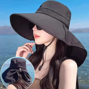Fisherman Hat Wide Brim Sun Hat Shawl Neck Flap UV Protection Outdoor Travel Beach Hat Women Accessories Summer