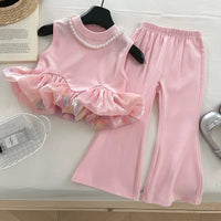 2025 Baby Girls Summer Clothing Set 3D flower ruffles T Shirts+pants,Fashion Kids Children Brithday Princess Clothes 소녀 세트