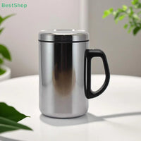 ★★★Stainless Steel Double-layer Mug With Lid, Office Insulated Insulated Mug With Handle