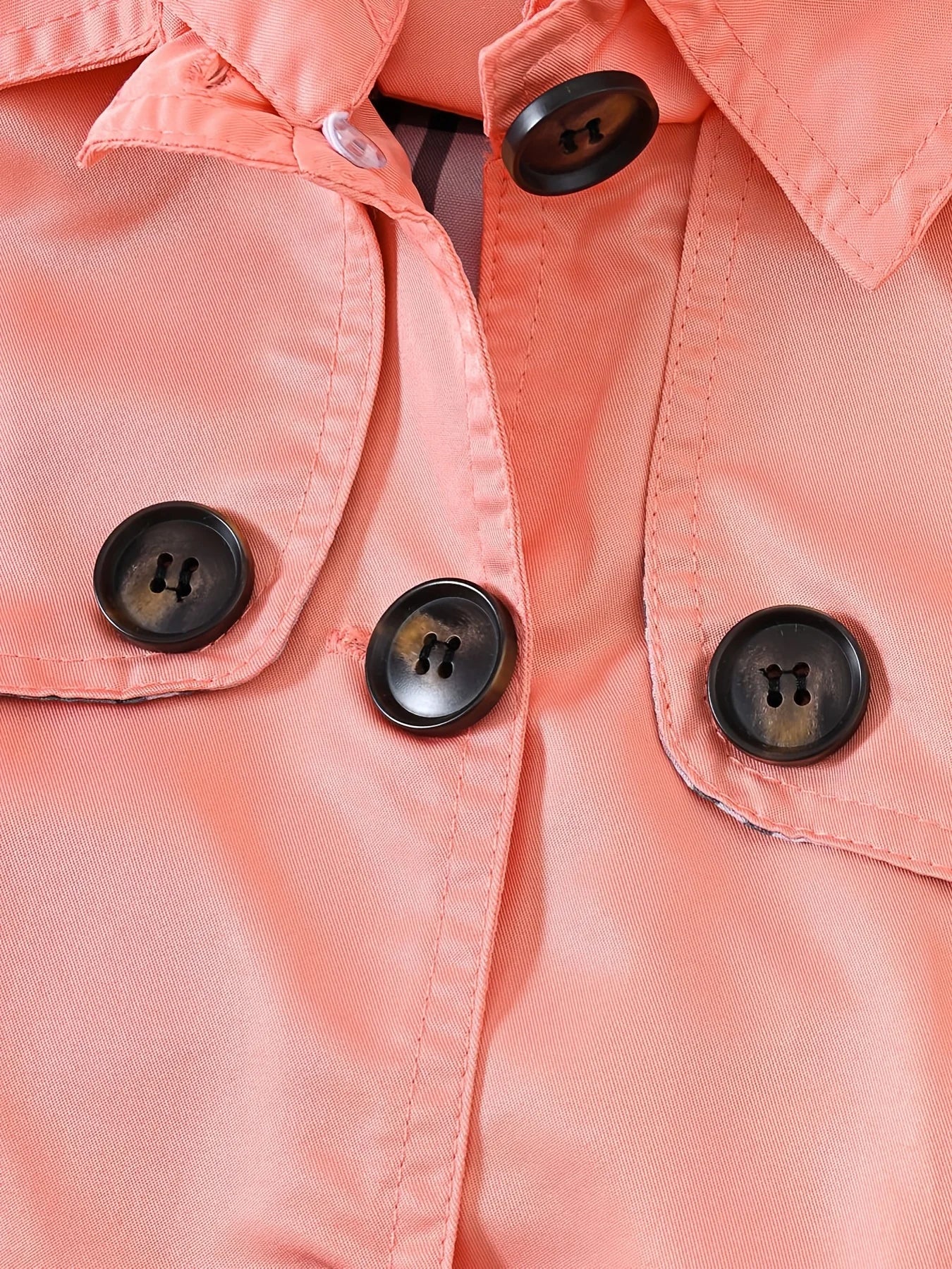 Girls Button Hooded Jacket Solid Color Outwear Mid-Length Coats With Pockets Winter