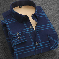 Autumn and Winter Men's Long-sleeved Fleece Shirt Thermal Shirt Plaid Jacket Clothes Men's Clothing Streetwear Men Shirts
