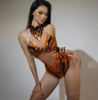 Sexy Sparkly Blue Crystals Leotard Nightclub Birthday Celebrate Dj Rhinestones Bodysuit Dance Costume Stage Photoshoot Wear