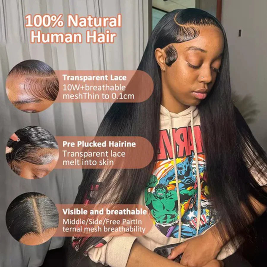 260% High Density Straight HD Transparent Human Hair Wigs 13x6 13x4 Lace Front Wig Brazilian 40 46Inch Lace Front Human Hair Wig