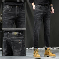 Jeans Spring and Autumn Fashion Jeans Men's Embroidery Elastic Slim Jeanadult Gentleman Comfortable Loose Senior High-end Man