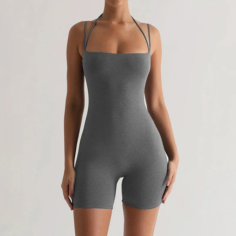 Sexy Halter Sling Short Jumpsuit Women Strapless Bodycon Playsuit Casal Solid One Piece Outfit Summer Short Rompers Clothes