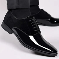 Classic Men's Leather Shoes Patent Leather Dress Shoes Lace Up Office Work Shoes Pointed Toe Wedding Oxfords Plus Size Shoe New