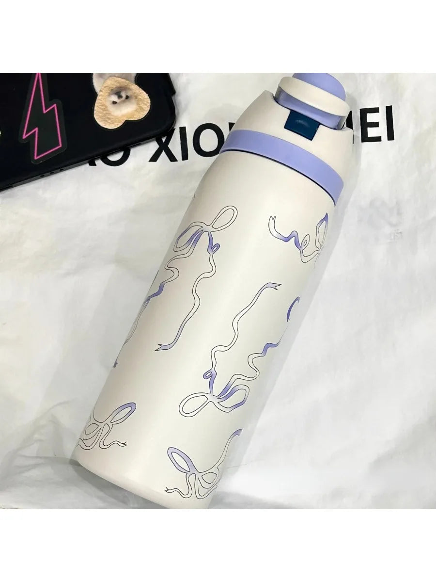 Niebieska butelka termiczna z gradientem, wytrzymały, pogrubiony kubek termiczny na Walentynki, Boże Narodzenie, prezent urodzin