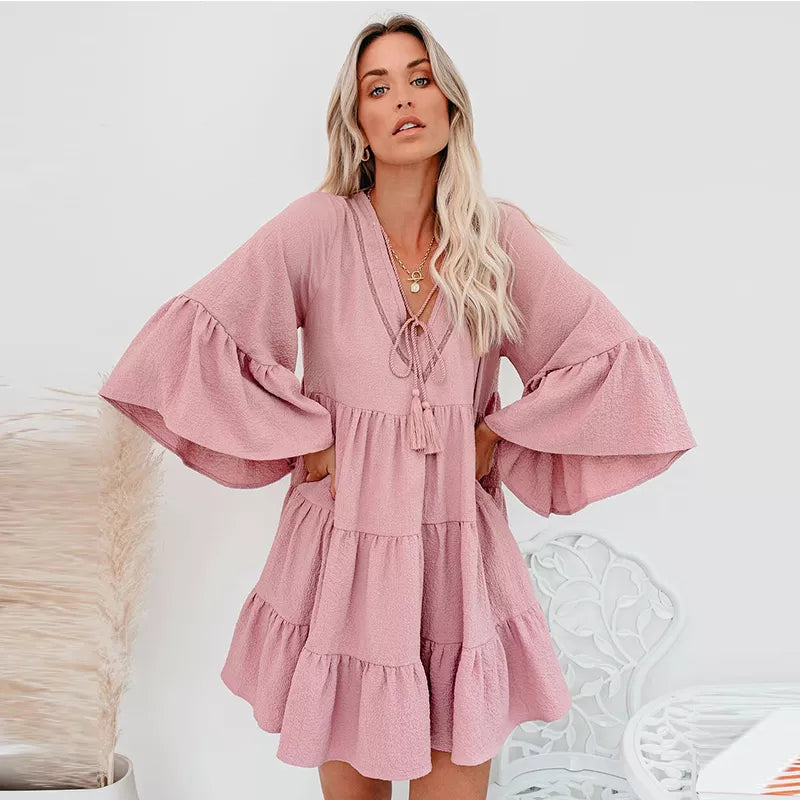 Cute Ruffle Maternity Dresses Summer Casual Pregnancy Pleated Dress For Pregnant Women Flare Sleeve Clothes Loose Woman Clothing