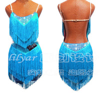 Latin Dance Dress Competition Costumes Skirt Performing Rhinestones Adult Children Tassel Various Color Red  White