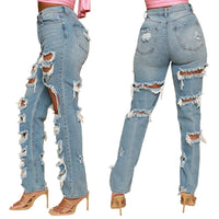 Sexy Ripped Jeans Woman Baggy Women Denim Pants Holes Destroyed Broken Vintage Female Pants Trousers Distressed Designer Jeans