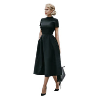 2023 Women Elegant Black Dress Half High Collar High Waist A-Line Dresses Slim Fit Dress Office Lady Female Solid Vestidos