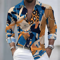 Men's Retro Color-Blocked Floral Print Long-Sleeve Shirt with Paisley Pattern Design, Casual Top for Spring and Autumn