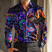 New men's clown pattern 3D printed shirt with clover high-quality fashion casual long sleeved shirt and lapel top