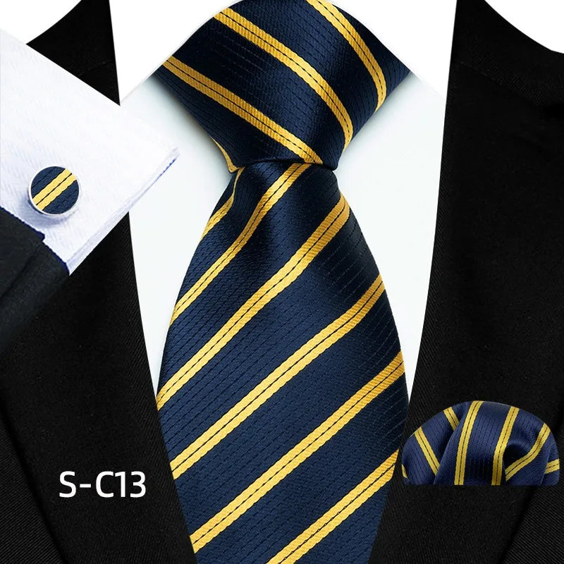 Business Mens Tie Luxury Striped 8cm NeckTie Pocket Square Cufflinks Set For Men Formal Fashion Wedding High Quality Gravata