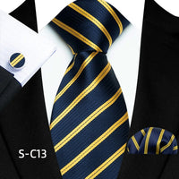 Business Mens Tie Luxury Striped 8cm NeckTie Pocket Square Cufflinks Set For Men Formal Fashion Wedding High Quality Gravata