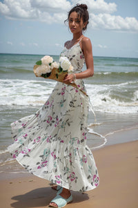 Dopamine French Sweet Style Slip Floral Chiffon Dress Summer New Seaside Atmosphere Waist-Slimming Long Dress