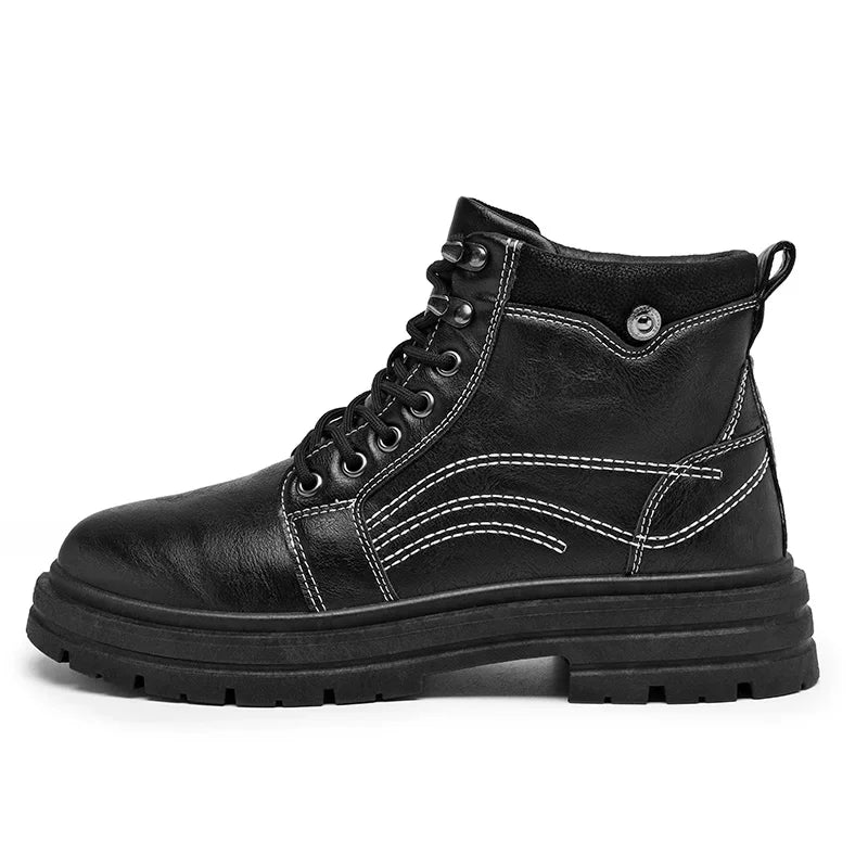 Mens Fashion Casual Boots Spring and Autumn New Versatile Thick Bottom Anti Slip Comfortable Leather Boots Men's Shoes Men Boots