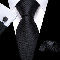 Barry.Wang Black White Gray Silver Men Tie Handkerchief Cufflinks Set Jacquard Necktie for Male Wedding Business Party Gift
