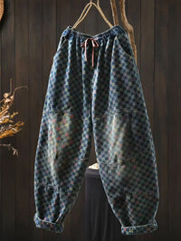 Women Casual Boyfriend Jeans New Arrival 2025 Autumn Vintage Style Plaid Pattern Loose Female Denim Harem Pants M1854