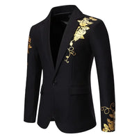 Metal-printed Men's Long-sleeved Suit Jacket, White V-neck Blazers, Wine Red Wedding Party Performance Coat.European Sizes M-3XL