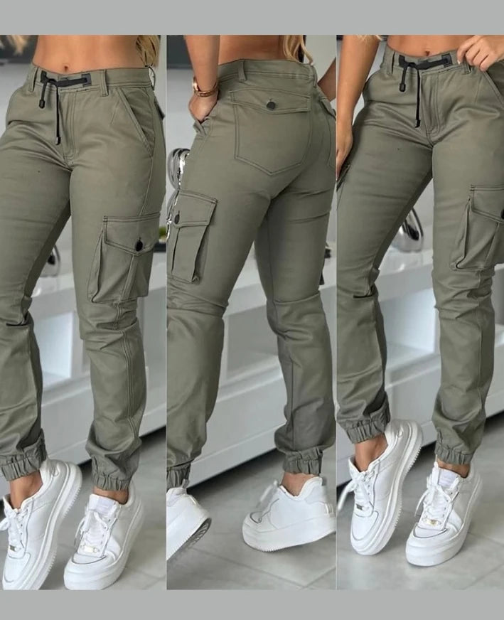 Fashion Workwear Pants Multiple Pockets Design Cuffed Cargo Pants Slim Fit Trousers 2024 Autumn New Casual Work Pants