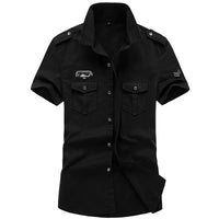 2023 New Mens Military Shirt Men Short Sleeve Cargo Shirts 100% Cotton Casual Solid Shirt Male Pocket Work Shirt