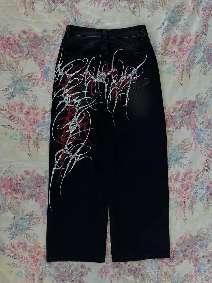 Black Washed Wide Leg Jeans Men Women High Waist Casual Hip Hop Pants Loose Fit Vintage Streetwear Y2K Retro Denim Trousers