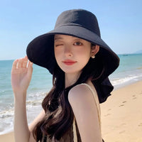 UPF 50+ UV Protection Bow Bucket Hat Sunscreen Wide Brim Outdoor Sun Hat Portable Adjustable Fisherman Cap Women