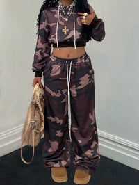 Ed Hardy Skull & Heart Print Cropped Hoodie and Wide Leg Pants Set - Gothic Streetwear