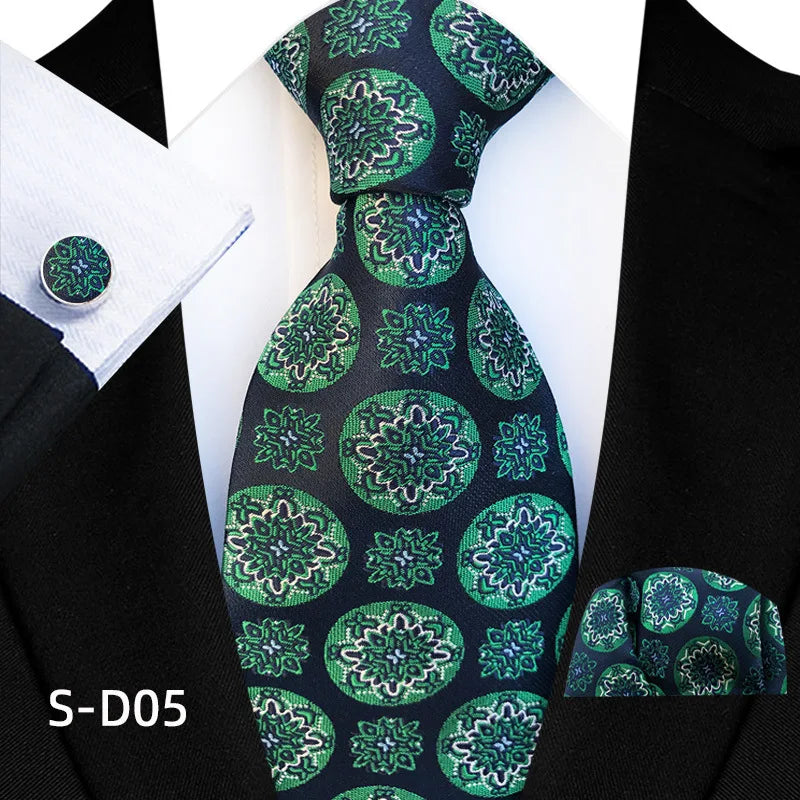 Flower Dot Ties For Men Luxury 8cm Wide Floral Wed Necktie Pocket Square Cufflinks Set Fashion For Men Party Wedding Gift