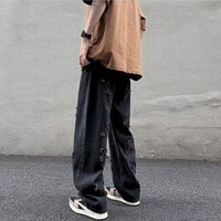 Men Straight Leg Denim Jeans Male New Fashion Casual Loose High Street Y2k Pants New Wide Leg Hip Hop Black Blue Pants
