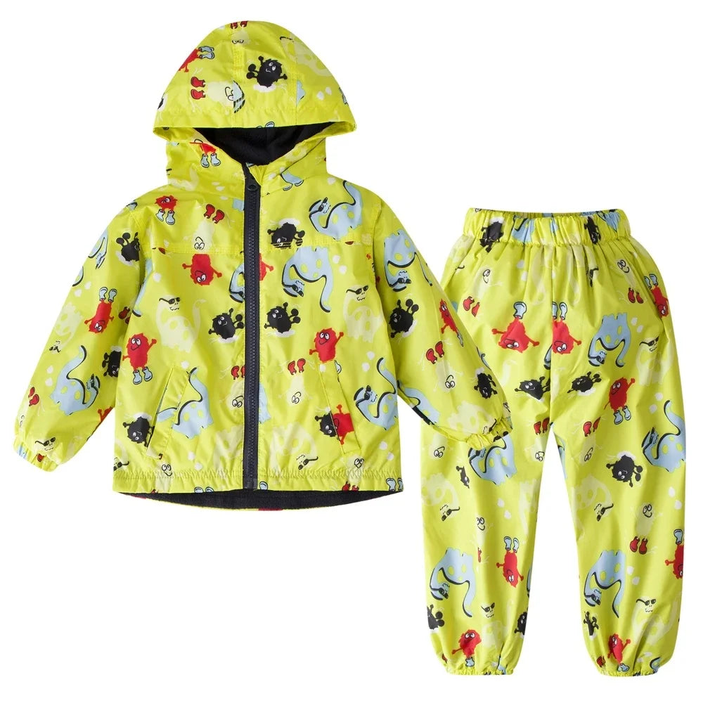 Children's Clothing Sets Cartoon Raincoat Suit Girls Boys Sets Waterproof Top and Pants 2pcs For Kids Hooded Jacket And Trousers