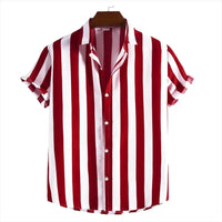 2024 men's shirt button shirt summer shirt 8 color short -sleeved striped striped lapel fashion Hawaiian casual beach shirt