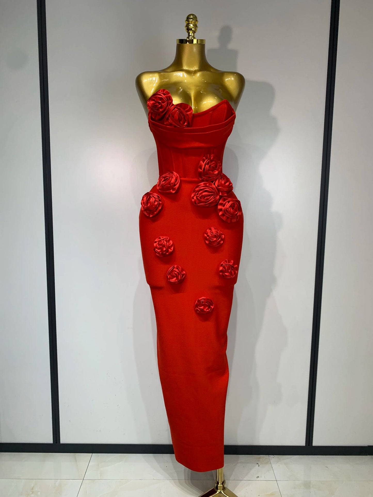 Women Celebrity Sexy Strapless Backless Flower Maxi Long Bodycon Bandage Dress 2025 Elegant Birthday Evening Club Party Dresses