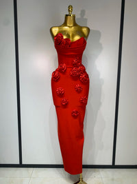 Women Celebrity Sexy Strapless Backless Flower Maxi Long Bodycon Bandage Dress 2025 Elegant Birthday Evening Club Party Dresses