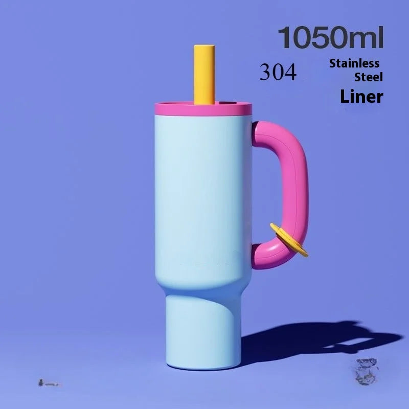 304 Stainless Steel Straw Insulated Ice Cup - Thick, Portable Handle Design for Trendy Hydration 2025 New Female King Cup