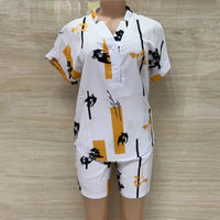 African Fashion Streetwear Two Piece Set for Women Summer Outfits Printed Short Sleeve Shirt Top Short Sets Matching Sets
