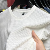 Men's Short Sleeve Mesh Bamboo Ice Silk T-shirt Casual Versatile Summer Elastic Slimming Top for Men 2029
