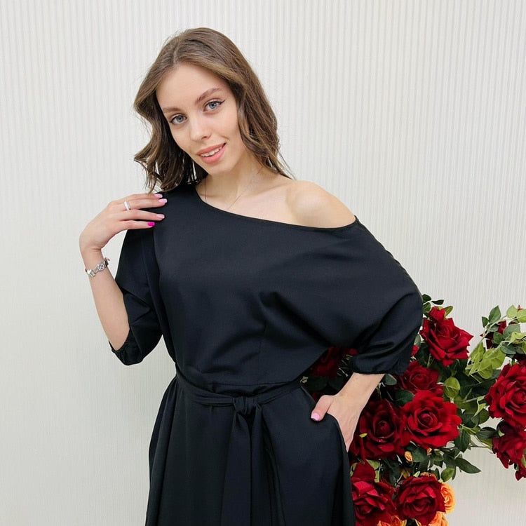 Sexy 2023 Spring Elegant Women's Long Formal Dress Black Lace Up Off Shoulder A-line Dresses