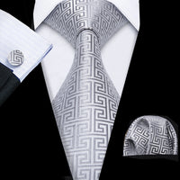 Barry.Wang Plaid Silk Men Tie Hanky Cufflinks Set Checked Jacquard Necktie for Male Formal Casual Wedding Business Party Events