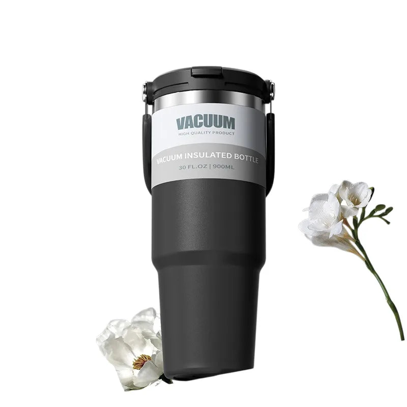 Portable Stainless Steel Thermal Cup , Large Capacity, Handheld with Dual Drinking Straw, Insulates Hot & Cold,Ideal for