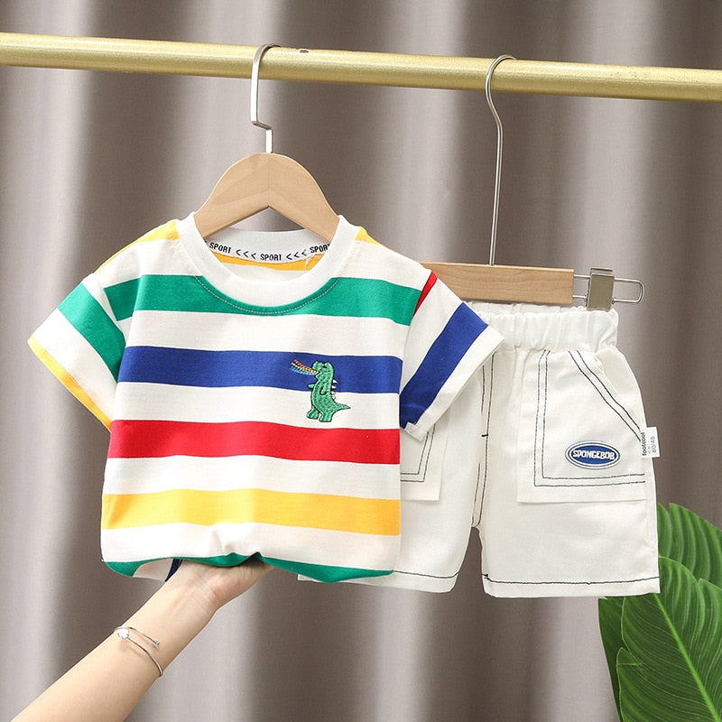 Summer Baby Boy Clothing Sets Fashion Bear Embroidery Short Sleeve T-shirt+Shorts Children 2Pcs Suit 1-5Y Girl Kids Sports Set