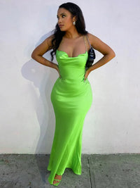 Mozision Satin Spaghetti Strap Backless Maxi Dress For Women Gown Elegant Green Sleeveless Bodycon Sexy Party Long Dress Clothes